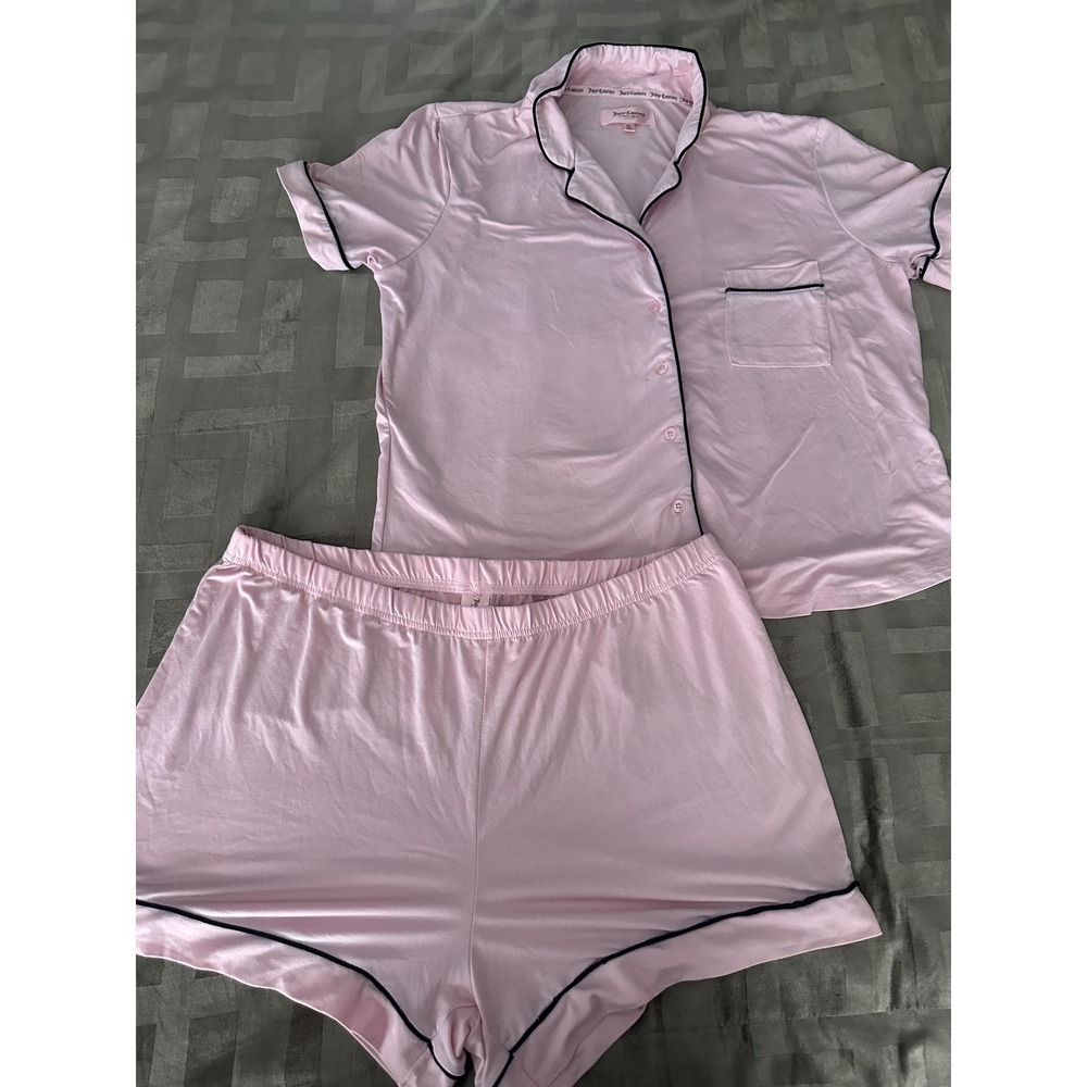 Juicy Couture Pajama Set Womens XL Pink Short Sleeve Top Shorts Rhinestone